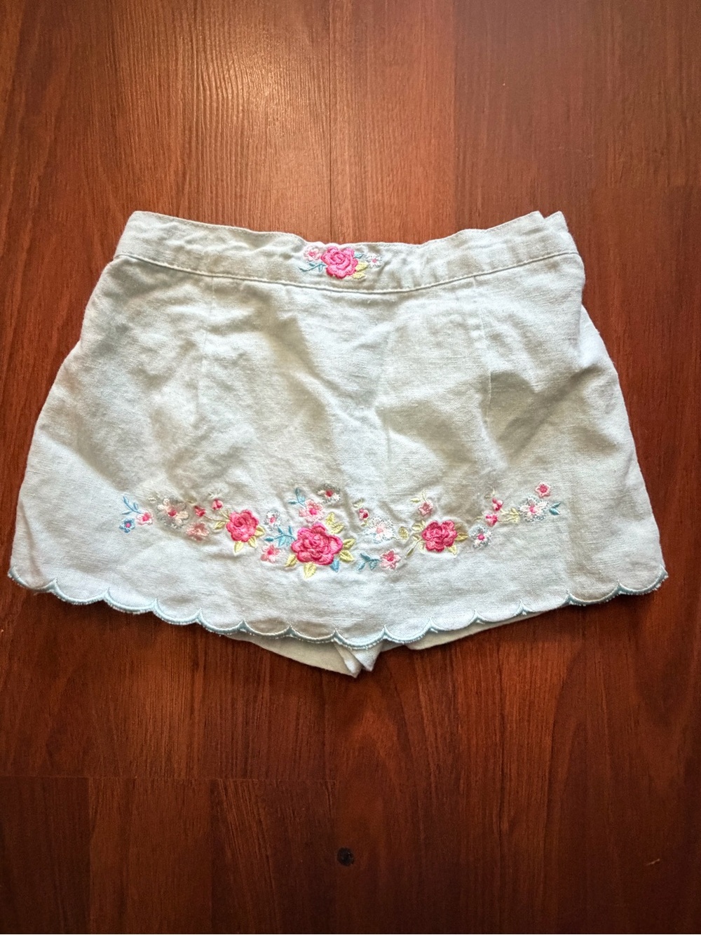 Koala Kids Light Blue Skort with Pink Floral Embroidery